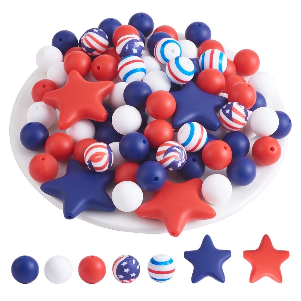 8250 104Pcs Independence Day Silicone Bead Bulk for Beaded Pens Keychain